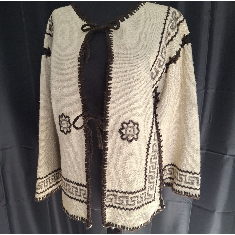 Vtg. blanket coat jacket hippie aztec boho handstitched minimalist sweater M/L